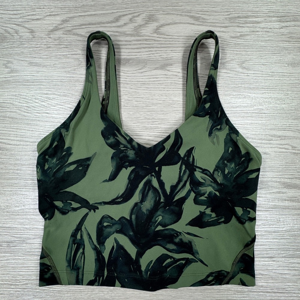 Lululemon Women's Tank Top Align Waist-Length Green Floral‎ Size 4 Yoga Workout